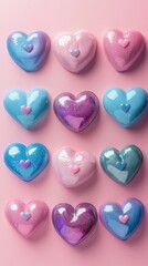 Valentine's day background. Pink and blue hearts on pink background