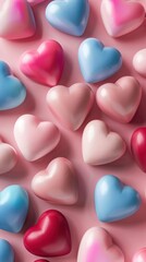 Valentine's day background with Pink and blue hearts on pink background