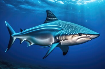 Close-up tiger shark in the ocean,marine dangerous predator swimming in the sea