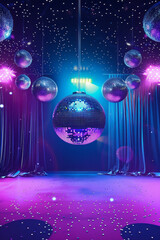 Disco ball on a disco background. Party, music, dance concept