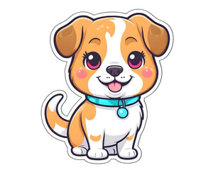 Fototapeta premium So cute Beagle dog, kawaii style, Sticker, Happy, Neon, Folk Art, Contour, Vector, White Background PNG, ai generated
