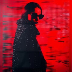 Fashion modern collage art. Sensual girl on red grunge background - 759605218