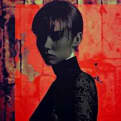 Fashion modern collage art. Sensual girl on red grunge background - 759605223