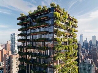 High-rise building with vertical farming walls