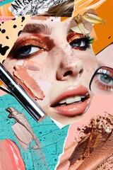 Contemporary fashion art collage, modern design. Make-up, beauty, cosmetic concept - 759605265