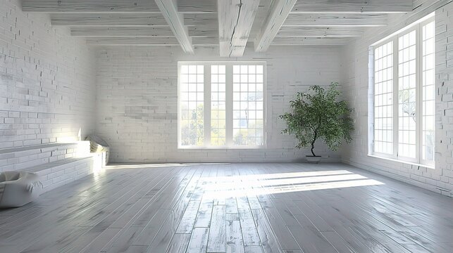 Wood High resolution white brick room