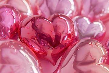 Shiny chrome Hearts for valentine's day. macro. - obrazy, fototapety, plakaty