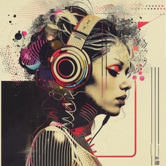 Contemporary surreal art collage, modern design. Dj, music style. - 759605458