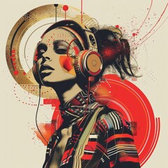 Contemporary surreal art collage, modern design. Dj, music style. - 759605463