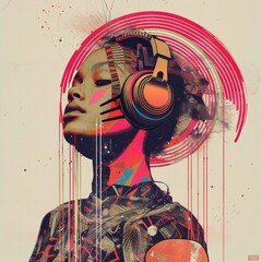 Contemporary surreal art collage, modern design. Dj, music style. - 759605471