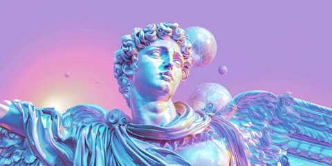 Contemporary art collage with antique statue head in a vaporwave style. - 759605496