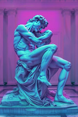 Contemporary art with antique statue in a vaporwave neon style. - 759605677