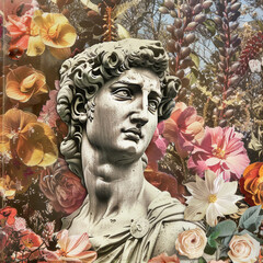 Contemporary art collage with antique statue head in a retro surreal style. - 759605865