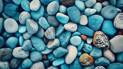Abstract nature pebbles background. Blue pebbles texture. Stone background. Blue vintage color. Sea...