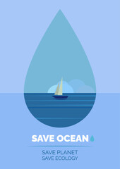 Save ocean poster and banner for print. Save planet, save ecology vector illustration