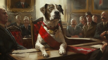 A dignified dog wearing a mayoral sash - obrazy, fototapety, plakaty