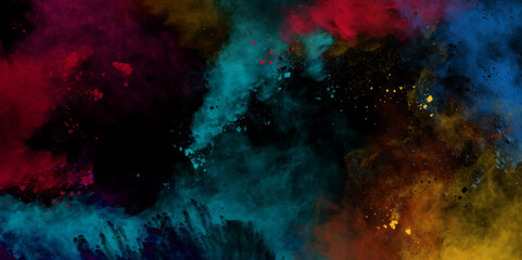 Abstract black colorful dust background. multicolor effect smoke vintage surface galaxy pattern vector. Aquarelle paint paper textured canvas element hand drawn holiday event space for text texture.