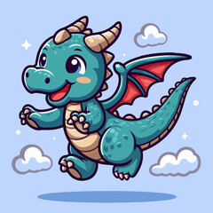 Cute Baby Dragon Cartoon Vector Illustration