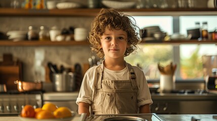 Joyful Child Smiling in the Kitchen