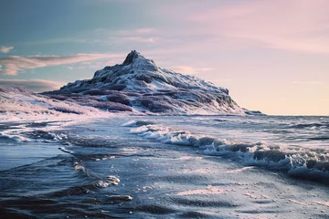 Papier Peint photo autocollant Rose clair Icebergs in the sea at sunset,  Beautiful winter landscape