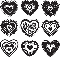 Stylised heart Tattoo Vector Set.