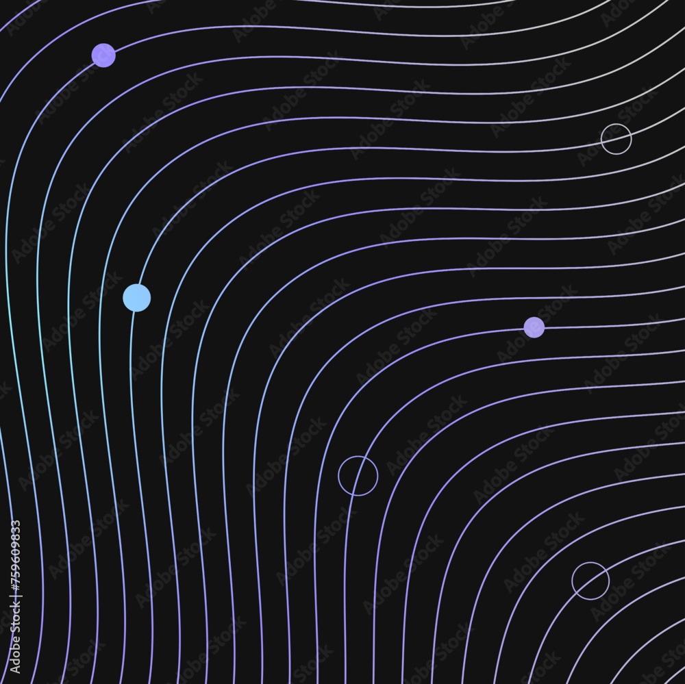 Poster abstract hologram gradient line wave with joined circles, minimal background