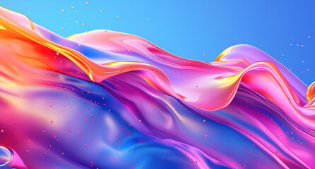 Vibrant Colorful Liquid Flowing Over Blue and Pink Background in 3D Illustration