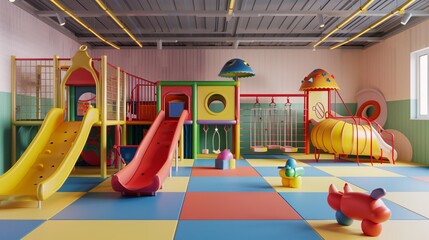3d rendering of indoor children's playgrounds, clean background