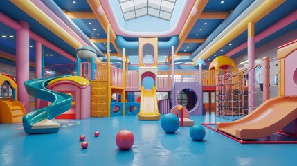 3d rendering of indoor children's playgrounds, clean background - obrazy, fototapety, plakaty