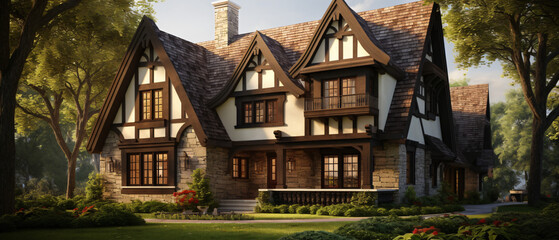 Home architecture design in Tudor Style  - obrazy, fototapety, plakaty