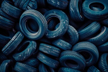 Pile of old tires for car, background texture