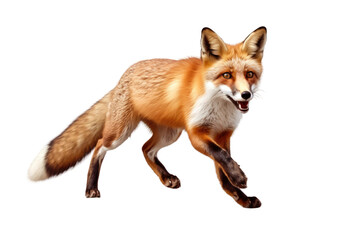 Fototapeta premium Red Fox Running Across White Background. on a White or Clear Surface PNG Transparent Background.