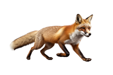 Red Fox Walking Across White Background. on a White or Clear Surface PNG Transparent Background.