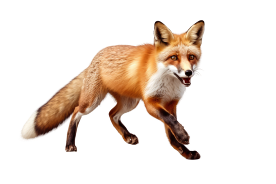 Red Fox Running Across White Background. on a White or Clear Surface PNG Transparent Background.