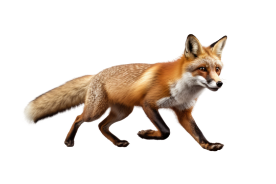 Red Fox Walking Across White Background. on a White or Clear Surface PNG Transparent Background.