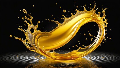 Golden Swirl: Realistic Yellow Beverage Splash on Transparent Background"