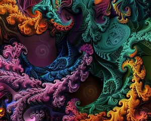 Create a fractal representation of gamophobia using vibrant colors and intricate patterns