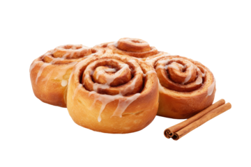 Cinnamon Rolls and Cinnamon Sticks on White Background. on a White or Clear Surface PNG Transparent Background.