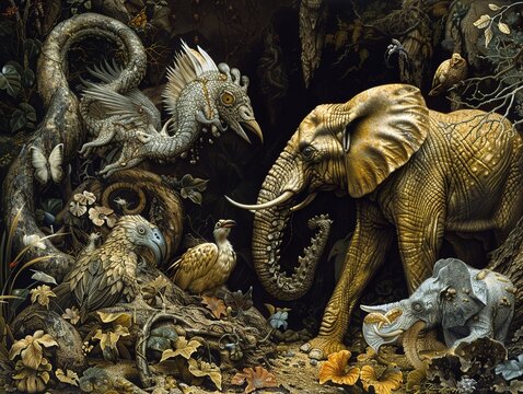 Create a striking depiction of zoonosis interacting with apotropaic elements