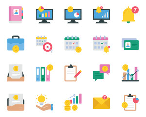Fototapeta premium Flat color icons set for Business.
