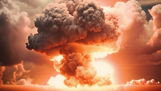 Nuclear War. Explosion nuclear bomb. Nuclear bomb explosion in nuclear war. Explosion of a nuclear bomb with a mushroom cloud. Nuclear war apocalypse concept