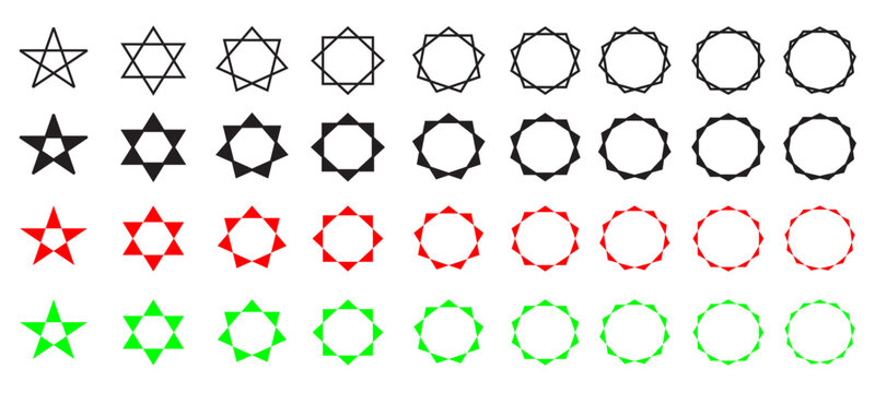 Star polygons isolated on white background. Set of types of polygons in flat style.