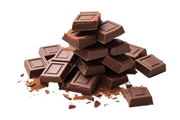 Stack of Chocolate Pieces. on a White or Clear Surface PNG Transparent Background.