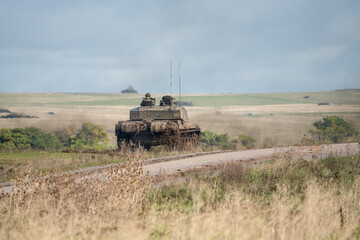 Fototapeta premium British army Challenger 2 II FV4034 main battle tank in action on a military exercise, Wilts UK