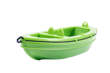 Green Plastic Boat With Two Oars. on a White or Clear Surface PNG Transparent Background.