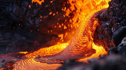 Fiery lava flow - obrazy, fototapety, plakaty