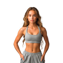 Fototapeta premium Young fitness woman in sportswear, isolated transparent background. PNG