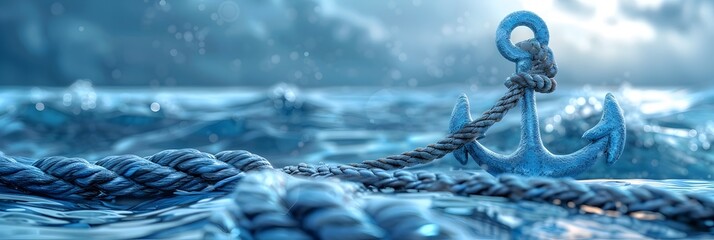 Blue Anchor on Icy Ocean: A Striking Nautical Icon in Digital Painting