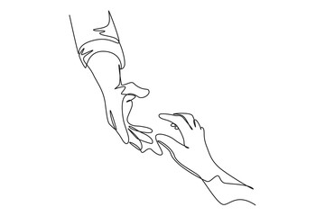 Continuous one line drawing of Gesture, sign of help and hope. Saving lives or emergency accident. Health, care, teamwork. Single line draw design vector illustration - obrazy, fototapety, plakaty