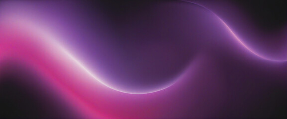 Purple pink glowing blurred abstract gradient wave on black background noise texture banner copy space